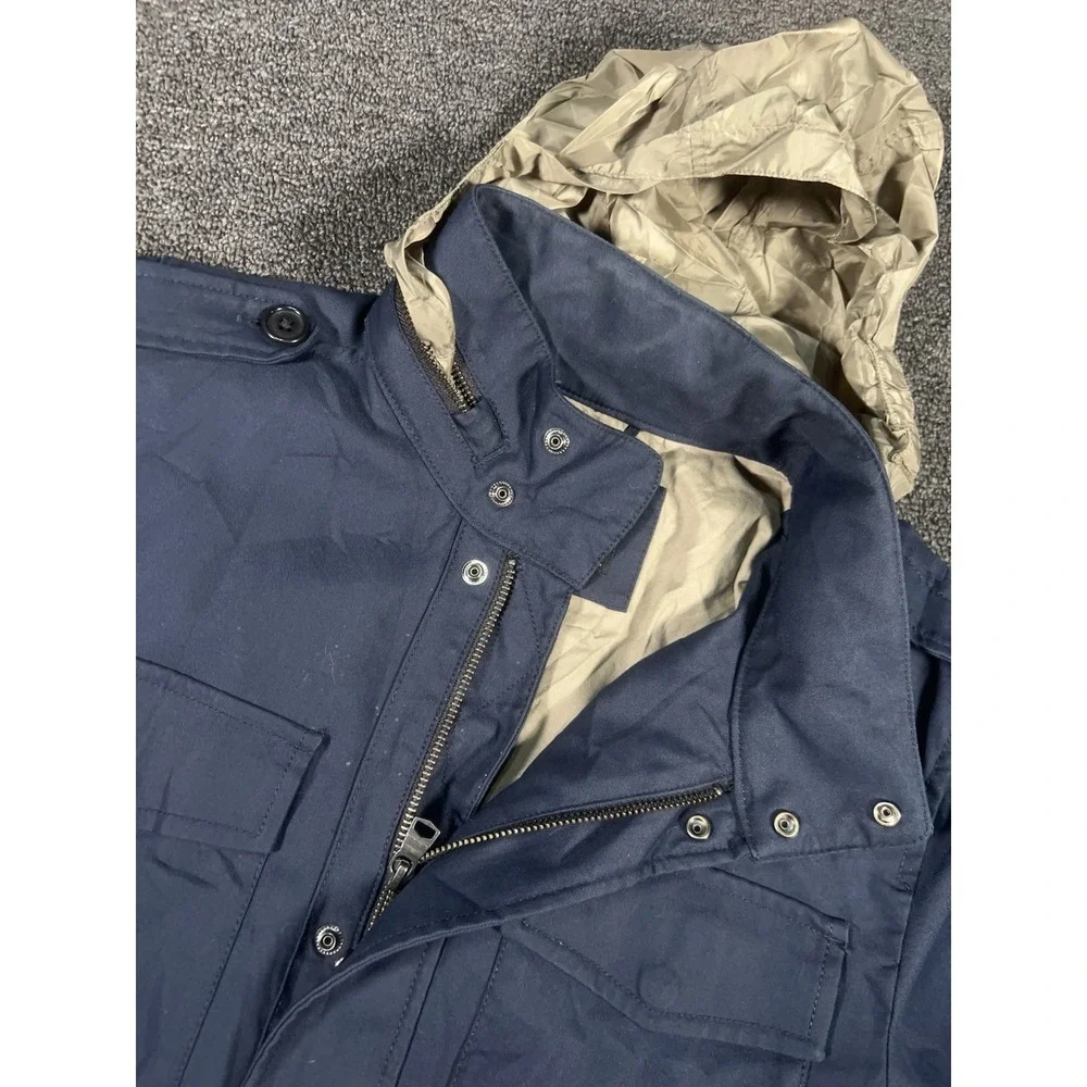 Banana Republic Jacket Medium Navy Utility Chore Field Stowaway Hood Waterproof